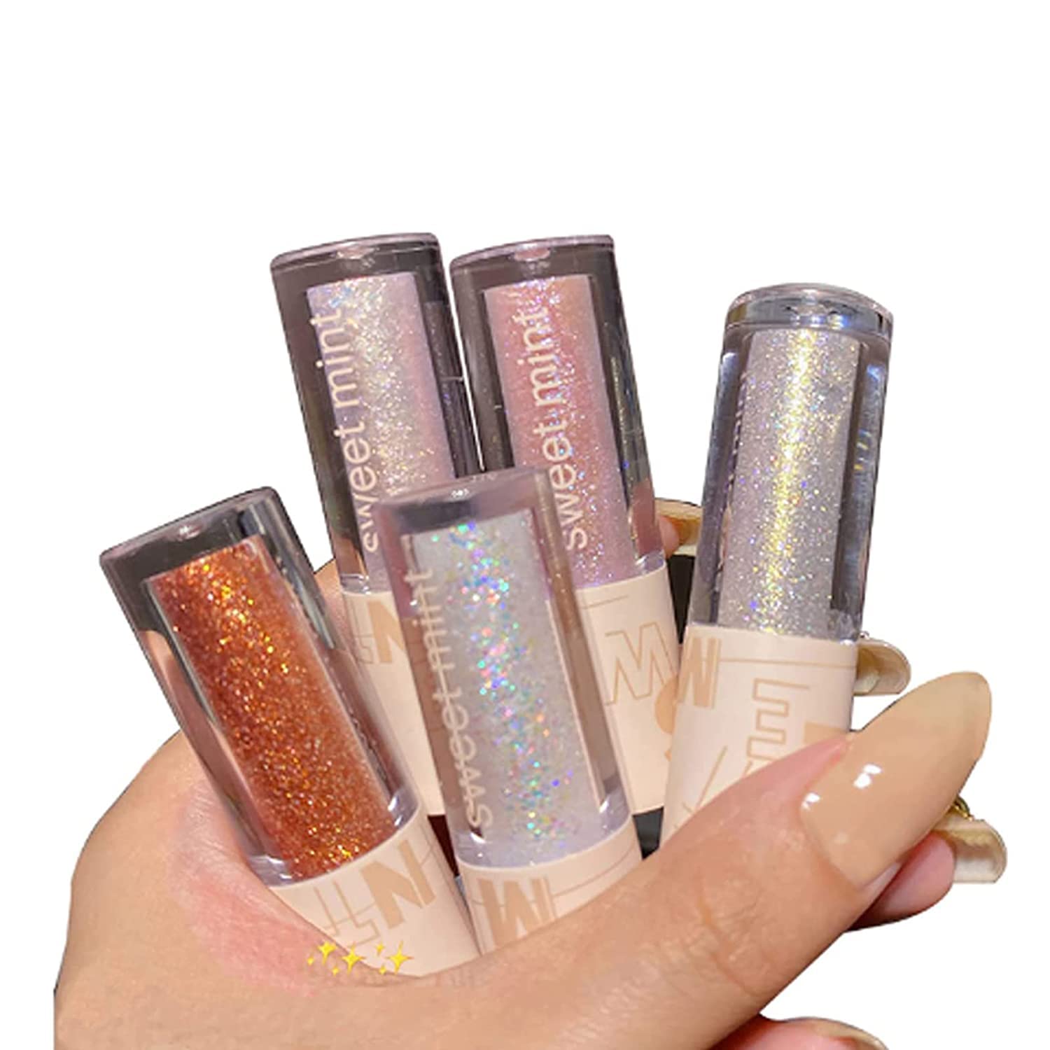 Liquid Glitter Eyeshadow, Long-Wearing Lasting Shimmer, Waterproof, Long Lasting, Quick-Drying, Non-Greasy, Create Multi-Dimensional Beauty Eye Looks Easy (Pack of 5)