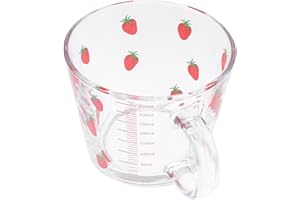 FAVOMOTO Glass Strawberry Breakfast Cup with Measurement Scale for Milk and Cold Beverages