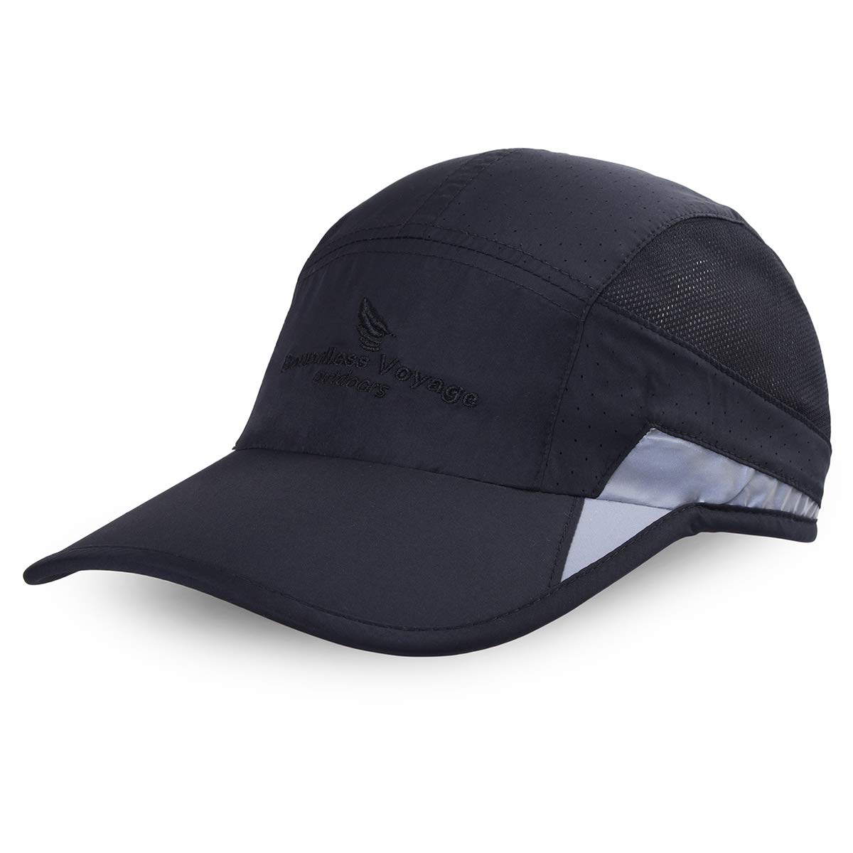 iBasingo Ultra Thin Quick Dry Hat for Men 8cm Brim Breathable Baseball Cap 56-58cm Sport Running Cap UV Protection Sun Hats for Outdoor Activities BVH21 (Black)