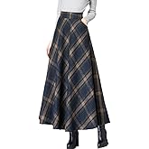 SUNYUESTAR Women's Plaid Skirt Warm Elastic Waist Wool A-Line Pleated Tartan Winter Long Skirts