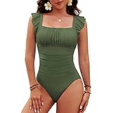 VIMPUNEC Womens One Piece Modest Bathing Suit Tummy Control Swim Suits Ruffle Swimwear