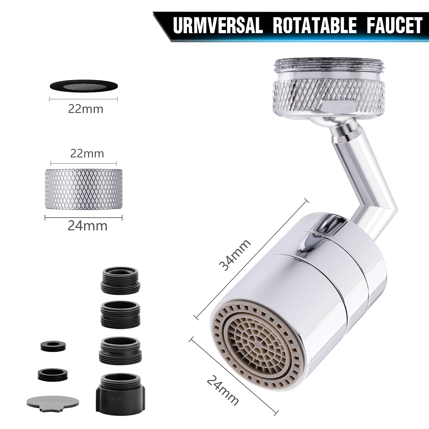 Universal Splash Filter Faucet, 720 Degree Swivel Sink Faucet Aerator, Faucet Aerator, Oxygen Enriched Foam, Leakproof, 2 Water Outlet Modes with 5 Different Sizes of adapters: Industrial & Scientific