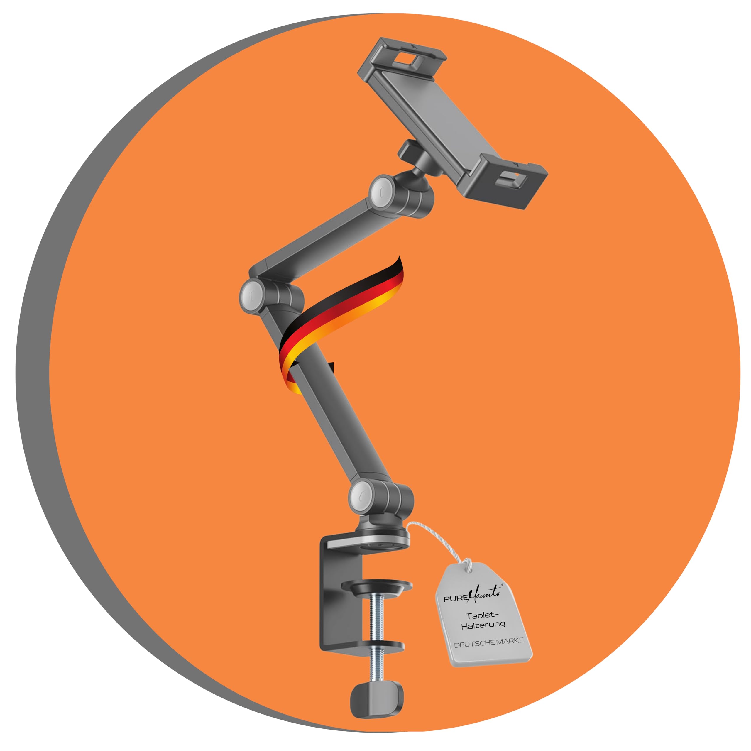 PureMounts® Tablet Table Mount, 4.7 Inch to 12.9 Inch Tablets, 360° Rotation, up to 1 kg Load Capacity, Silicone Padding, Black