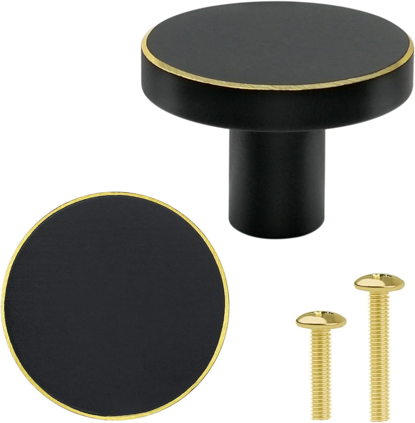 Vandicka 4 Pcs Solid Brass Knobs and Screws - Black Cabinet Door Knobs & Drawer Pulls – Round Brass Handles for Kitchen Cupboard Dresser Wardrobe, 28 * 20 mm