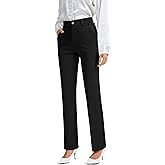 FUNYYZO Dress Pants Women's Stretchy Straight Leg Button Slacks Trousers with Pockets Casual Pants