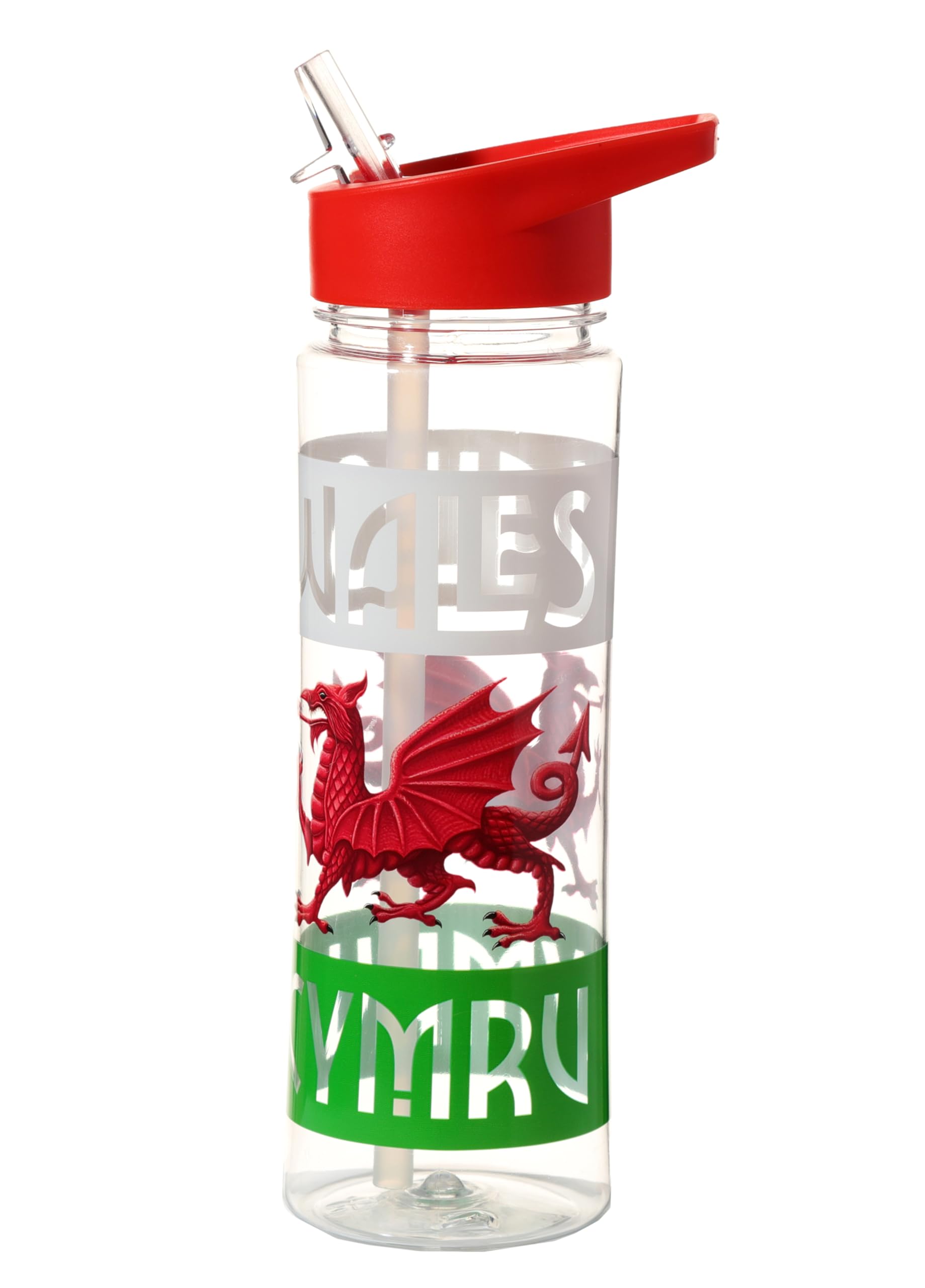 Puckator Wales Cymru Welsh Dragon Reusable BPA Free PVC Water Drinks Bottle, Flip Straw, 550ml, Multi, School Gym Sports Camping Travel, Height 23cm