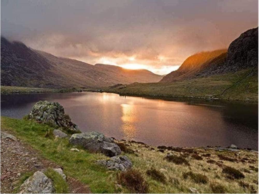 YsKYCp Wooden Jigsaw Puzzle 1000 Pieces,Snowdonia Wales Llyn Idwal Beautiful Mountain River Scenery（50Cm*75Cm ）