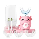 PVOGRT Kids Electric U Shaped Toothbrush - Axolotl Kids Sonic Toothbrush with 6 Brush Head Automatic 6 Cleaning Modes Full Mouth Cleaning-Pink