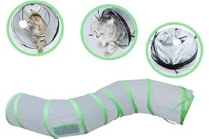 PetLike S Way Cat Tunnel Collapsible Pop-up Pet Tube Hideaway Play Toy with Ball (S-Way, Grey and Green)
