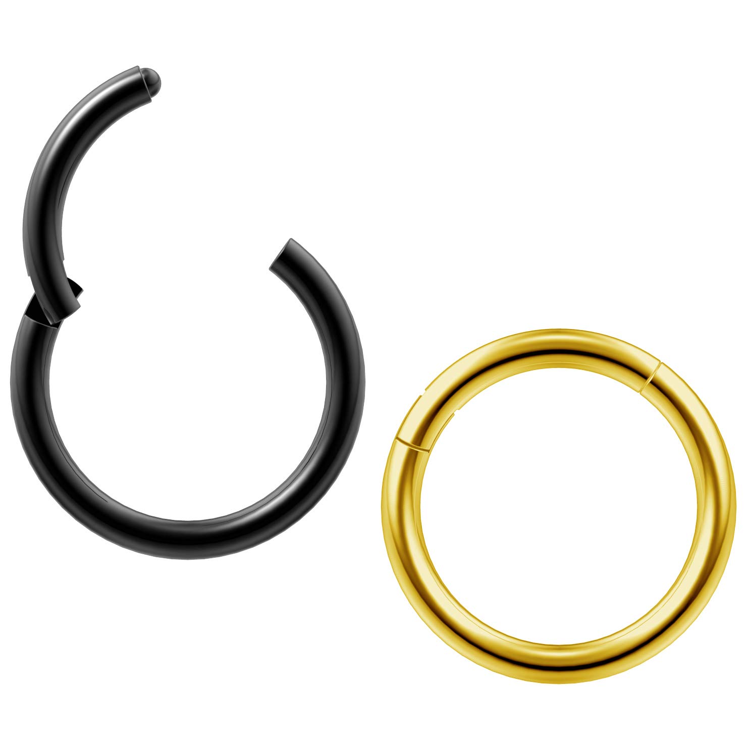 2pc 18g 1mm Clicker Nose Bar Rings Hoop Septum Bar Ring Ceptum Clickers Conch Piercing Jewellery Gold & Black 8mm