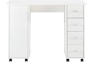 Goujxcy Rolling Nail Table with Cabinet, Nail Art Manicure Table, Beauty Salon Workstation Table with Storage, Nail Desk with 4 Drawers, Salon Spa Nail Shop Cabinet Equipment