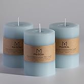 MOZEAL 3" x 4" Hand-Poured Unscented Baby Blue Candle, Dripless Sky Blue/Light Blue Pillar Candle Set of 3, Long Clean Burning, Approx 72 Hours Burn Time, Rustic Country Style, Home Decor