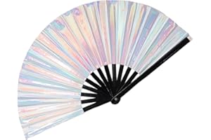 EORROE Large Rave Folding Hand Fan for Men/Women,Holographic Rave Fan for Women Club Dance Party,Festivals,Halloween, EDM, Music Festival,Club,Event,Party,Dance,Performance,Decoration, Gift (Laser)