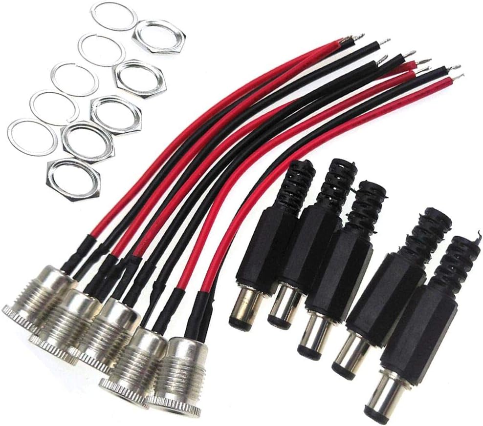 Lsgoodcare 5.5 x 2.1 MM 10A Dc Power Jack Socket Dc-099 30V Threaded Female Mount Connector Adapter with 3.94Ich 18Awg Cable & Dc Barrel Jack Plug Male - Image 3