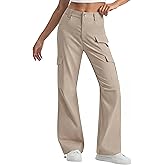 Simlakey Women's Cargo Pants with 6 Pockets High Waisted Wide Leg Hiking Pants Baggy Lightweight for Travel Outdoor Trousers