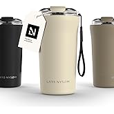LARS NYSØM Thermo Coffee Mug to go with Strap 17oz | Travel Mug 0.5 Liter with Insulation | Leak Proof Stainless Steel Thermal Tumbler for Coffee and Tea to Go (Almond Beige, 17 oz)