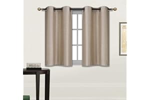 FANCY LINEN LLC Fancy Linen 2 Panel Faux Silk Blackout Curtain Set Solid Taupe with Grommet Top Room Darkening Short Tier Drapes for Kitchen, Bathroom or Any Small Window New