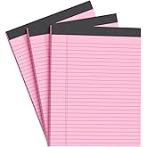 AILZFEI Pink Legal Pad Note Pads 8.5 x 11 inch, Wide Ruled Clear Print Writing Pads 30 Sheets/Pad, 20lb Colored Paper, Perforated Notepad with Sturdy Back (3 Pads Pink)