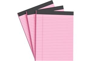 AILZFEI Pink Legal Pad Note Pads 8.5 x 11 inch, Wide Ruled Clear Print Writing Pads 30 Sheets/Pad, 20lb Colored Paper, Perforated Notepad with Sturdy Back (3 Pads Pink)