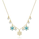 HolidayQbee Christmas Necklace for Women - White Blue Snowflakes, Pink Glass, Green Christmas Tree, Light Bulb Fashion Jewelry