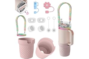 Siloon 11PCS for Stanley Cup Accessories, 2 Silicone Boot for Stanley 40oz Tumble, 6 Silicone Spill Proof Stopper, 2 Straw Cover Cap for 9-10mm Straws, 1 Water Bottle Handle, Tumbler Accessories
