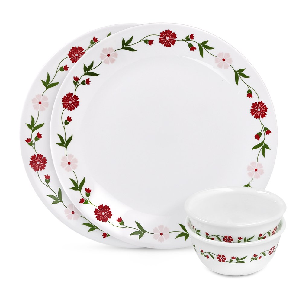 Buy Corelle Spring Pink ES Glass Dinnerware Set, 4Pieces, White Online at Low Prices in India