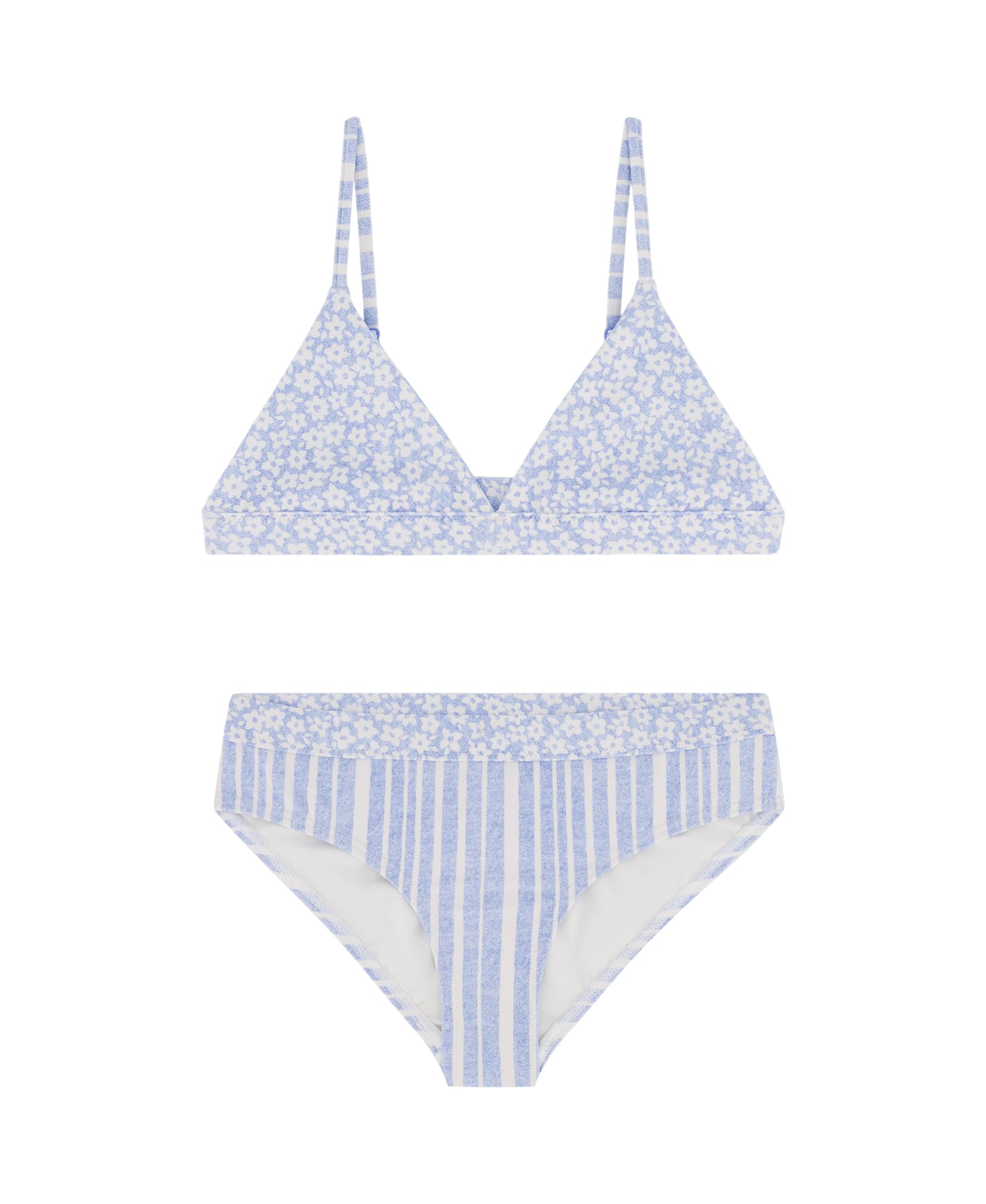 Billabong Girls’ Two-Piece Bikini Swimsuit Set, UPF 50+ Sun Protection, Quick-Dry Bathing Suit, Chambray Sea, 7