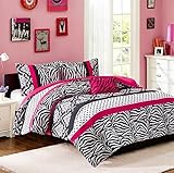 Comforter Bed Set Teen Kids Girls Pink Black White Animal Print Polka Dots Bedding Set (Twin/twin Xl)