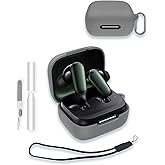 Case for Soundcore by Anker P30i Earbuds, WUNIAK Soft Silicone Protective Portable Scratch Shock Resistant Shell with Cleaner Kit & Carabiner & Lanyard ，Grey