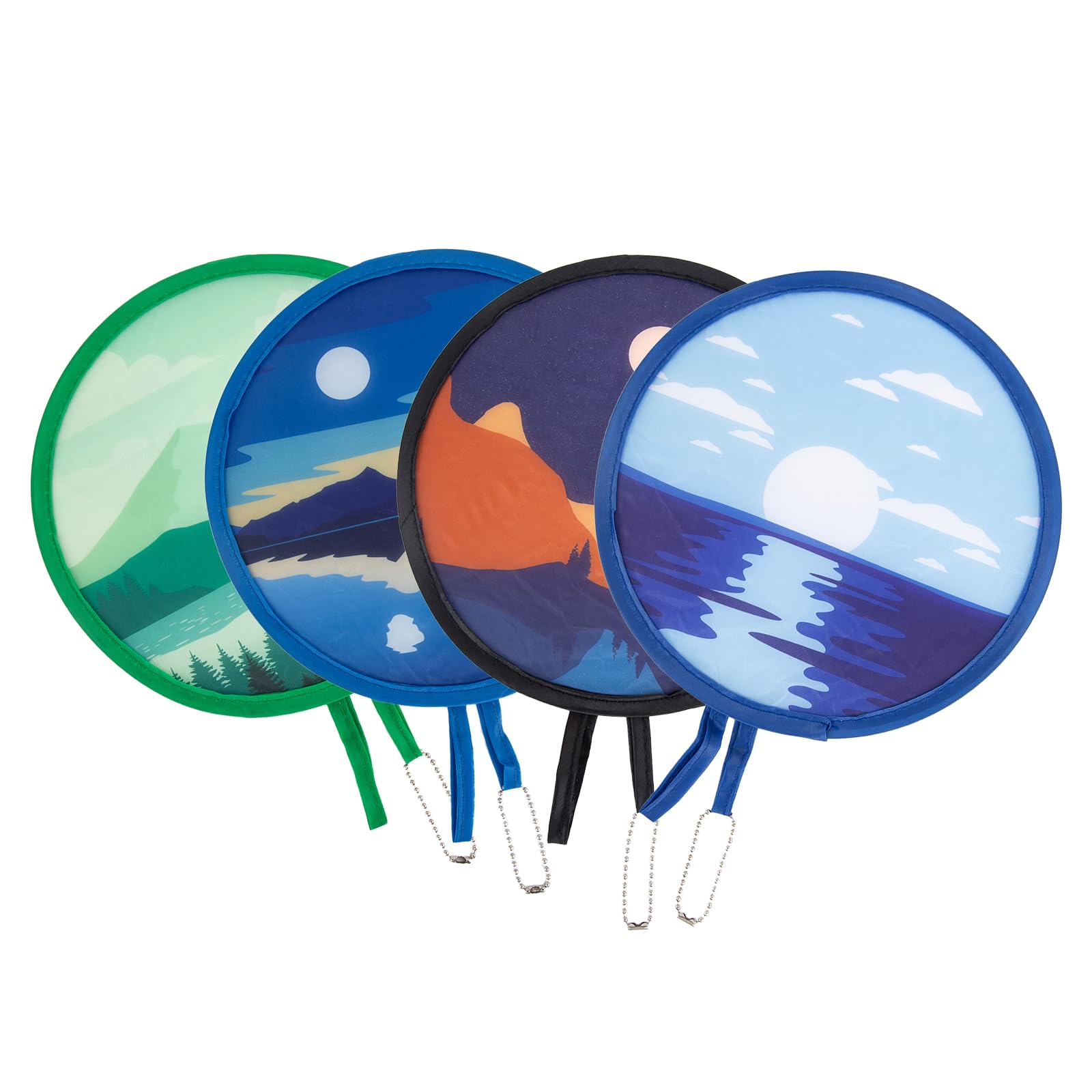 Photo 1 of 4 Pcs Round Foldable Hand Fans, 4 Styles Handheld Fans Foldable Cooling Fans, Round Japanese Folding Fans Handheld for Indoor Outdoor Travel, Events, Festival, Party Decoration (Scenery)