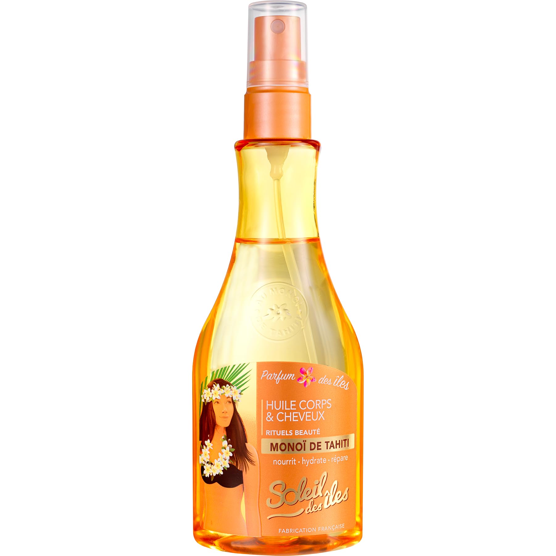 Soleil des Iles Caring oil for body and hair, monoi of tahiti, vegetable extract, 100% natural, protects against moisture, without parabens, produced in France, 150 ml