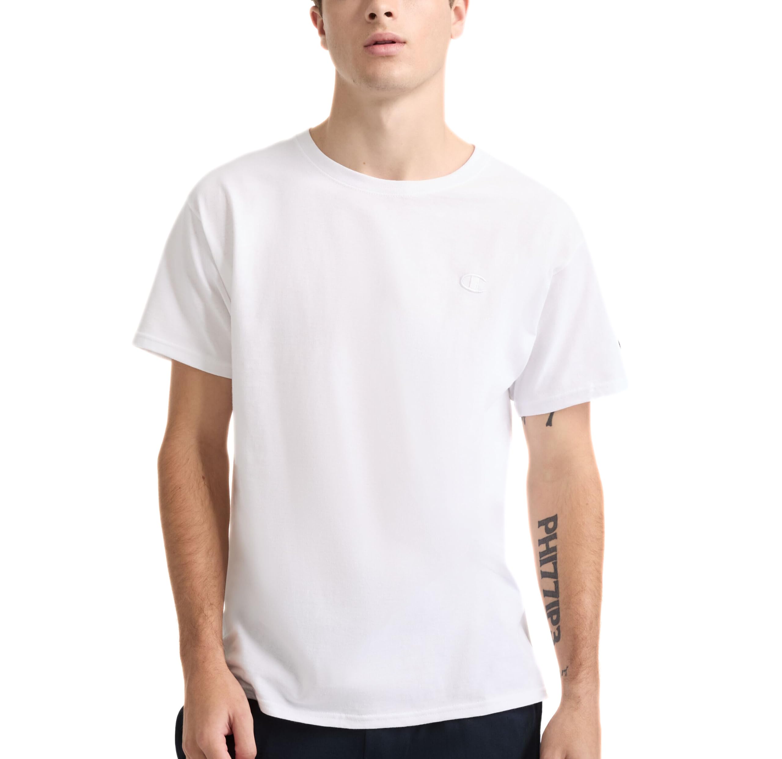 Photo 1 of Champion Men's Classic Short Sleeve T-Shirt, Standard Fit, Available in Regular and Big, White-C Logo, X-Large Tall