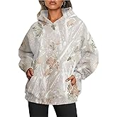 Womens Camo Hoodie Maple Leaf Print Oversized Hooded Pullover Long Sleeve Fleece Camo Sweatshirt Sweater with Pocket (1,X-Large)