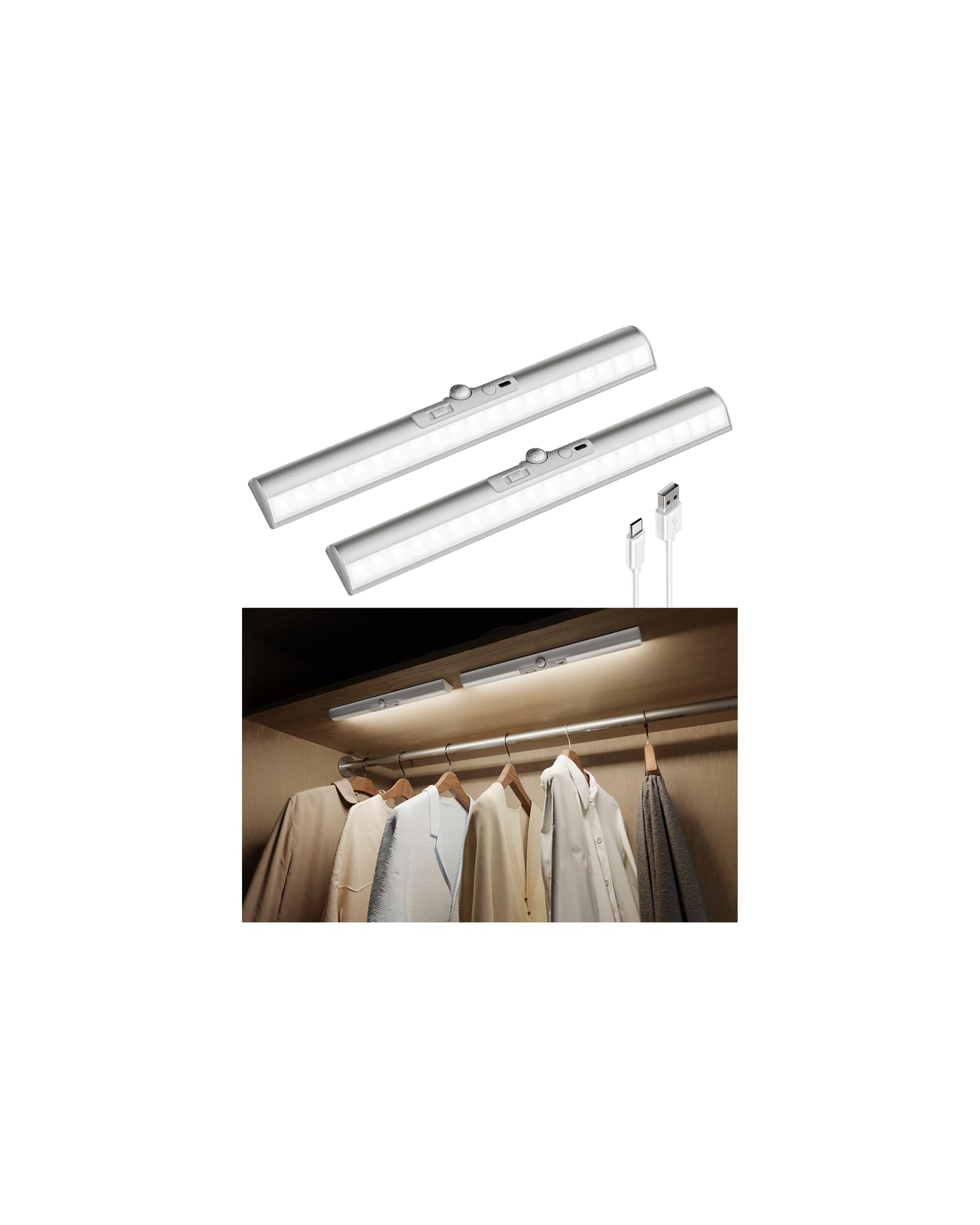 Photo 1 of EZVALO 15in Closet Lights with Rotatable Motion Sensor, Rechargeable Under Cabinet Lighting, No-Glare Curved Design, 3 Color Temps & Dimmable LED Lights for Pantry, Wardrobe, Shelf