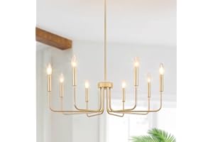 Rviezza Gold Chandelier, 8-Light Farmhouse Chandeliers for Dining Room, Gold Candle Chandelier Light Fixtures for Kitchen, Living Room, Foyer, Entryway