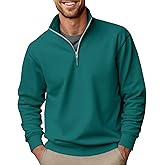 Men's Fashion Quarter Zip Pullover Mock Neck Sweatshirts Long Sleeve Cotton Solid Zip Up Polo Shirts