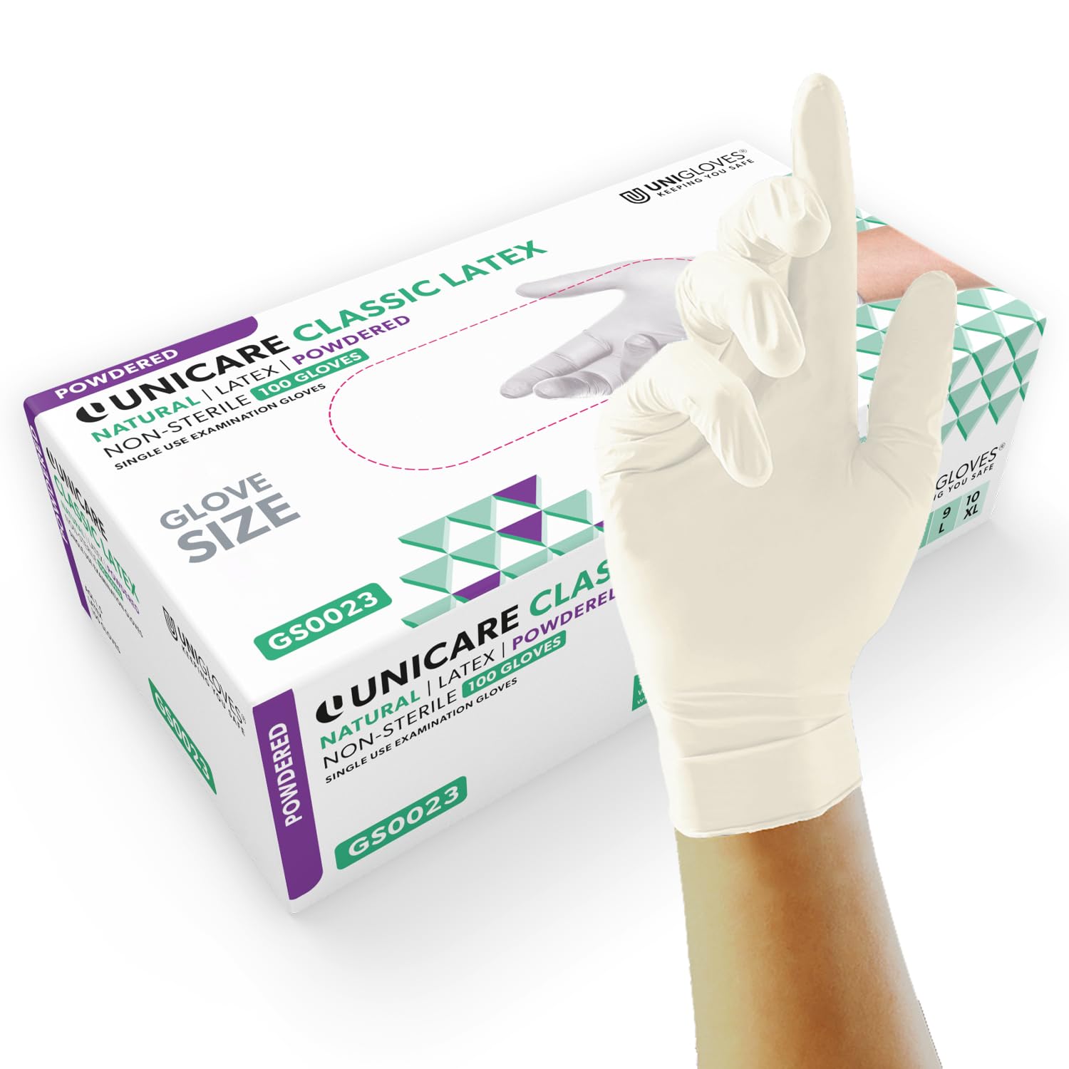 Unigloves Unicare Latex Disposable Gloves - Multipurpose, Lightly Powdered, Examination Gloves - Box of 100 Gloves, Natural, Small (GS0022)