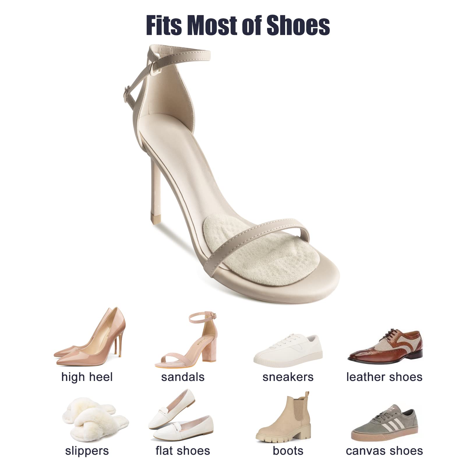 Riootlnm Metatarsal Pads, Ball of Foot Cushions, Heel Pads Inserts for Too Big Shoe, Reduce Foot Pain, No Slip Heel Grips Liners Pads for Loose Shoe, Blisters (Beige+Black)