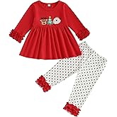 Santikisler Toddler Baby Girl Christmas Outfit Tree Santa Claus Tunic Dress Top Ruffle Pants Set 2PCS Clothes