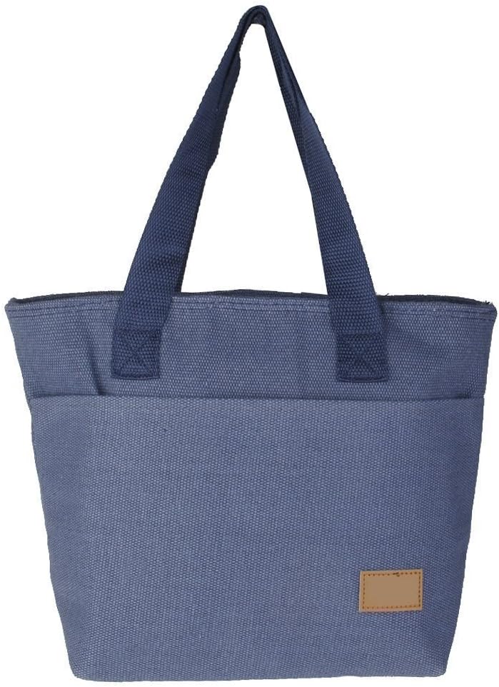 Nopea Insulated Picnic Tote Lunch Box Insulated Tote Lunch Bag Waterproof Picnic Lunch Bag Thermal Cooling Fan Drink Holder Blue Ink
