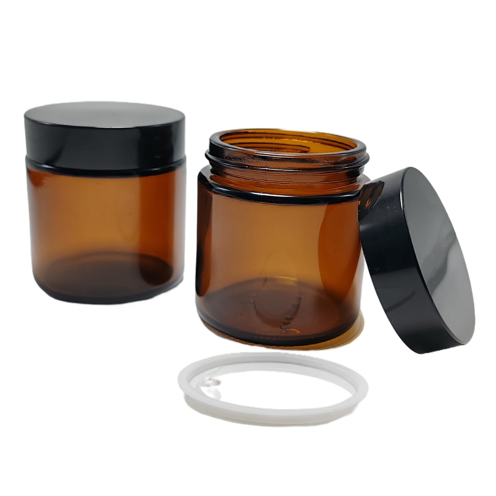 2PCS Amber Glass Empty Refillable Sample Bottle Cosmetic Face Cream Jar Pot Bottle Container Holder Case with Black Screw Cap Lid and Liners (100G/3.4oz)