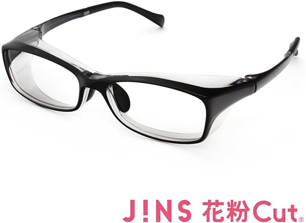 Amazon Jins 花粉cut R 花粉最大98 カット 異物からスタイリッシュに眼を守るメガネ スクエア 度なし Black Jins花粉cut 花粉 防塵メガネ