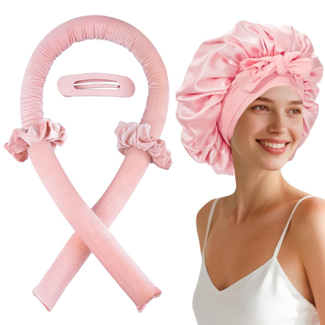 Photo 1 of Heatless Hair Curler, Soft Hair Curlers to Sleep in, Heatless Curls Overnight for Natural Curls, No Heat Curling Rod Set with Satin Bonnet for Most Hairtypes Women Girls