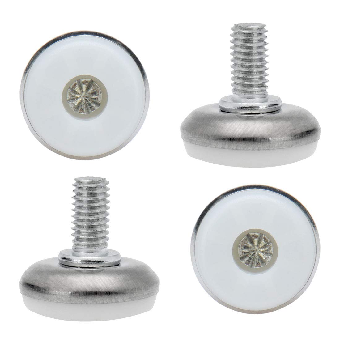 Sourcingmap M8 x 15 x 28mm Screw on Furniture Glide Leveling Feet Adjustable Leveler Pad for Chair Industrial Machine Desk Leg, White Cap, 4 Pack