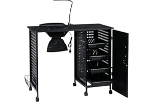 AGESISI Manicure Table Nail Desk with Dust Collector, Nail Table for Technician Iron Frame with 4 Large Drawers, LED Lamp, Lockable Wheels, Professional Nail Station for Home, Spa Beauty Salon, Black