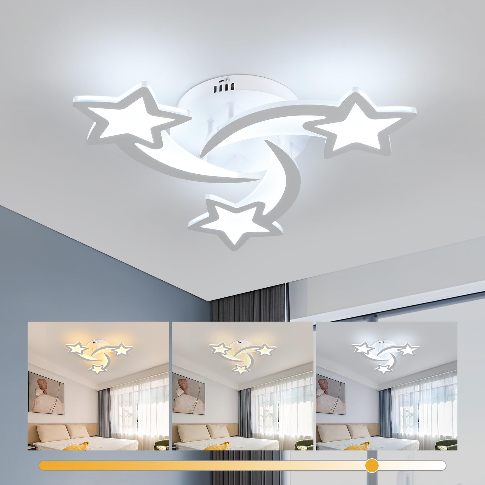 Dorlink 3 Star LED Ceiling Light, Kids Bedroom Ceiling Light 24W 2160LM, Children's Lighting Fixture, 3 Colors Dimmable (3000K/4000K/6500K), Acrylic Art Deco Chandelier for Kids Room, Living Room — image 1