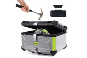 LETUSTO GRUNT SPORTS 65L Motorcycle Tail Box Top Case - Scooter Universal Storage Trunk – Waterproof Aluminum Luggage Tour Helmet Box with Security Lock - Includes Back Cushion (Silver, 65L)