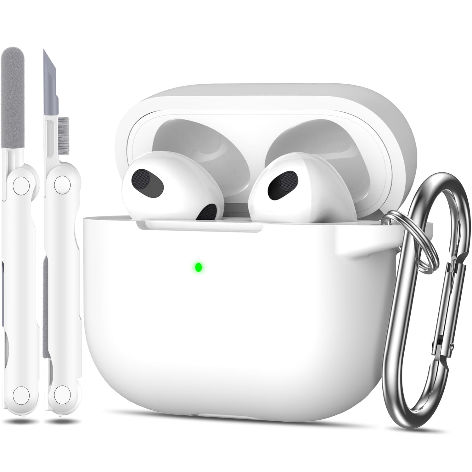 Photo 1 of MHYALUDO for AirPods 3rd Generation Case Cover 2021, Military Grade Soft Silicone Shock-Absorbing Protective for AirPods 3 Case Skin with Keychain and Cleaning kit, White