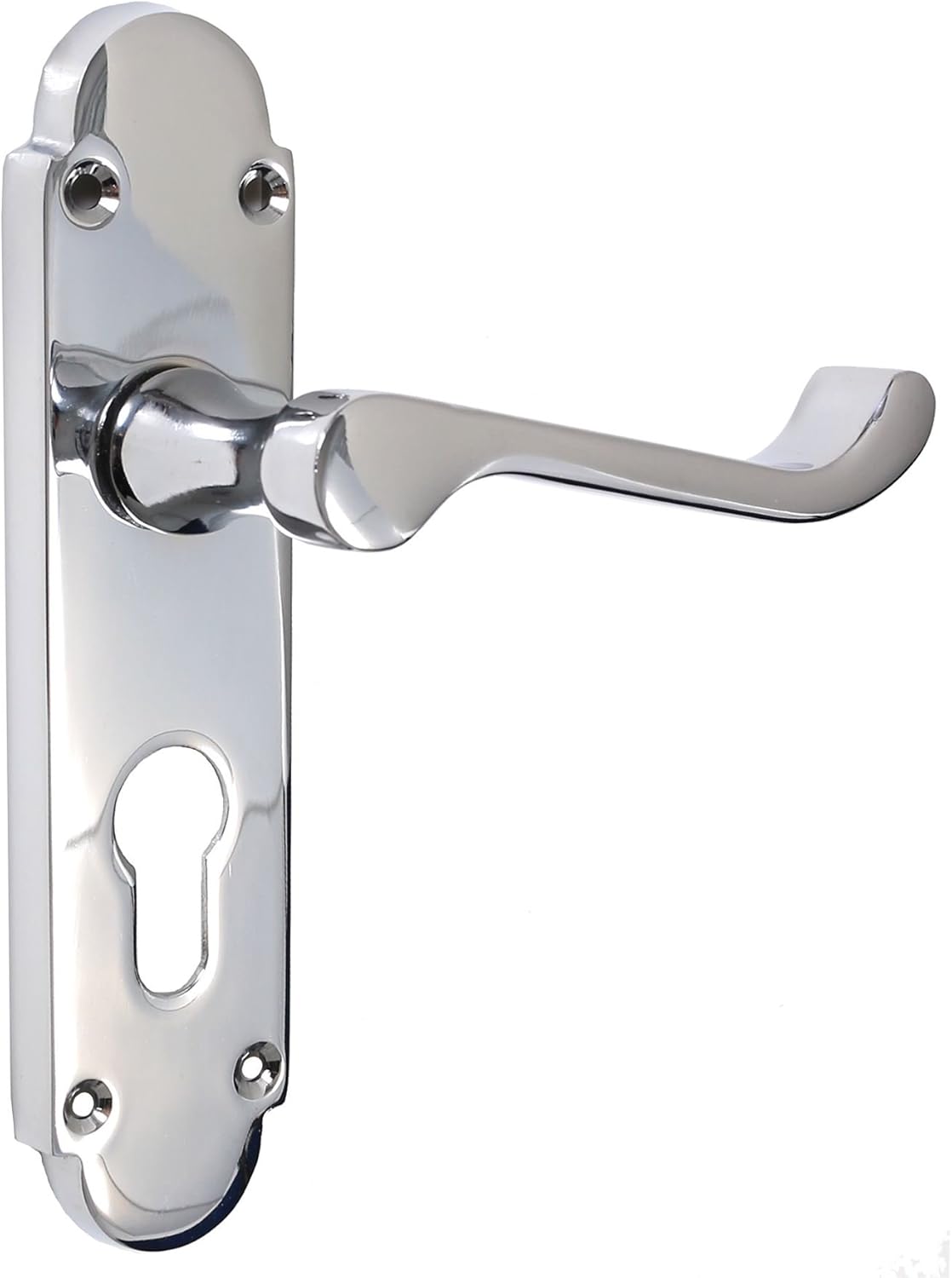 4 Pairs Of Polished Chrome Scroll/Shaped Door Handles Euro Keyhole Front Lock Lever DIY & Tools