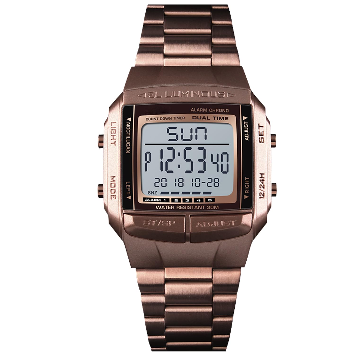 RORIOS Digital Military Watches for Boys Sports LED Electronic Wrist Watches with Alarm Timer Stainless Steel Bracelet Watches for Men, Brown, Bracelet